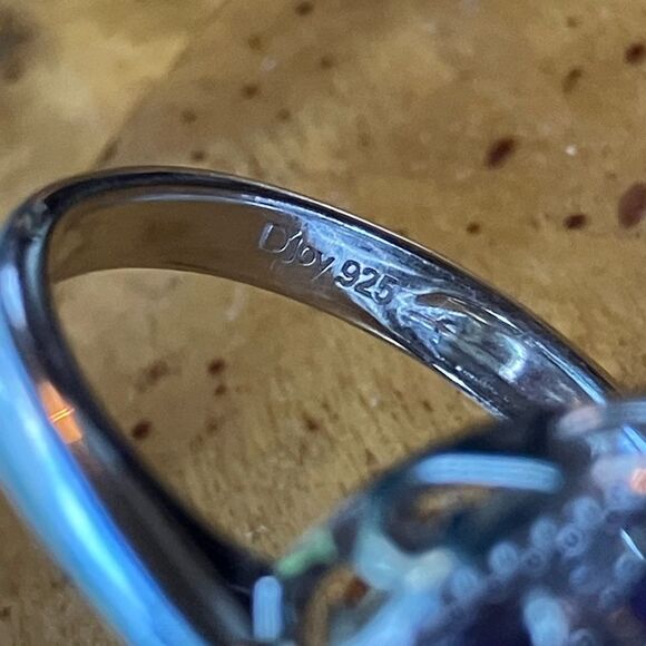 Natural Amethyst White Zircon Sterling Silver Cocktail Ring Size 7 - Picture 6 of 9